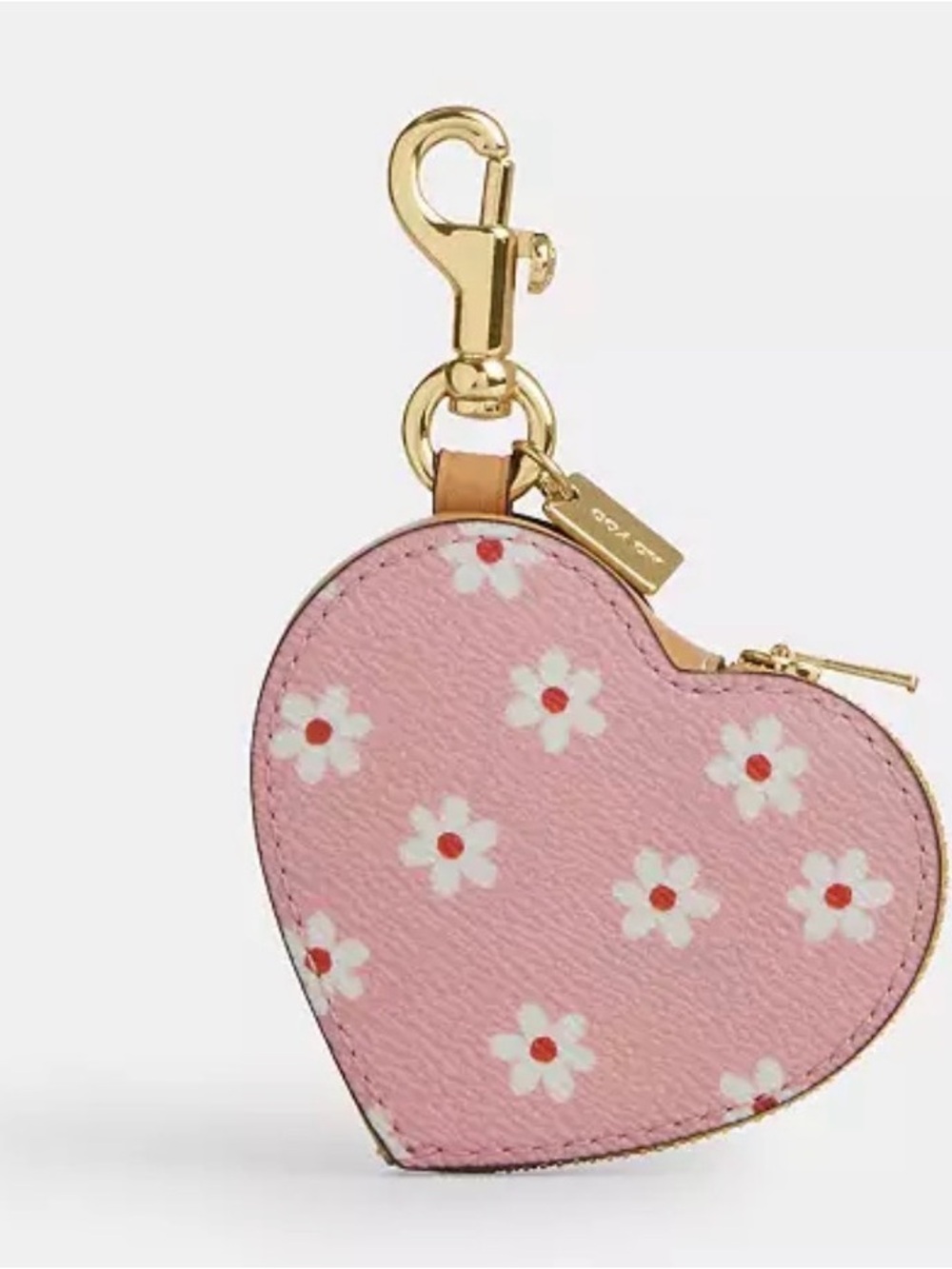Coach Pink Floral Heart Bag Charm With Floral Print